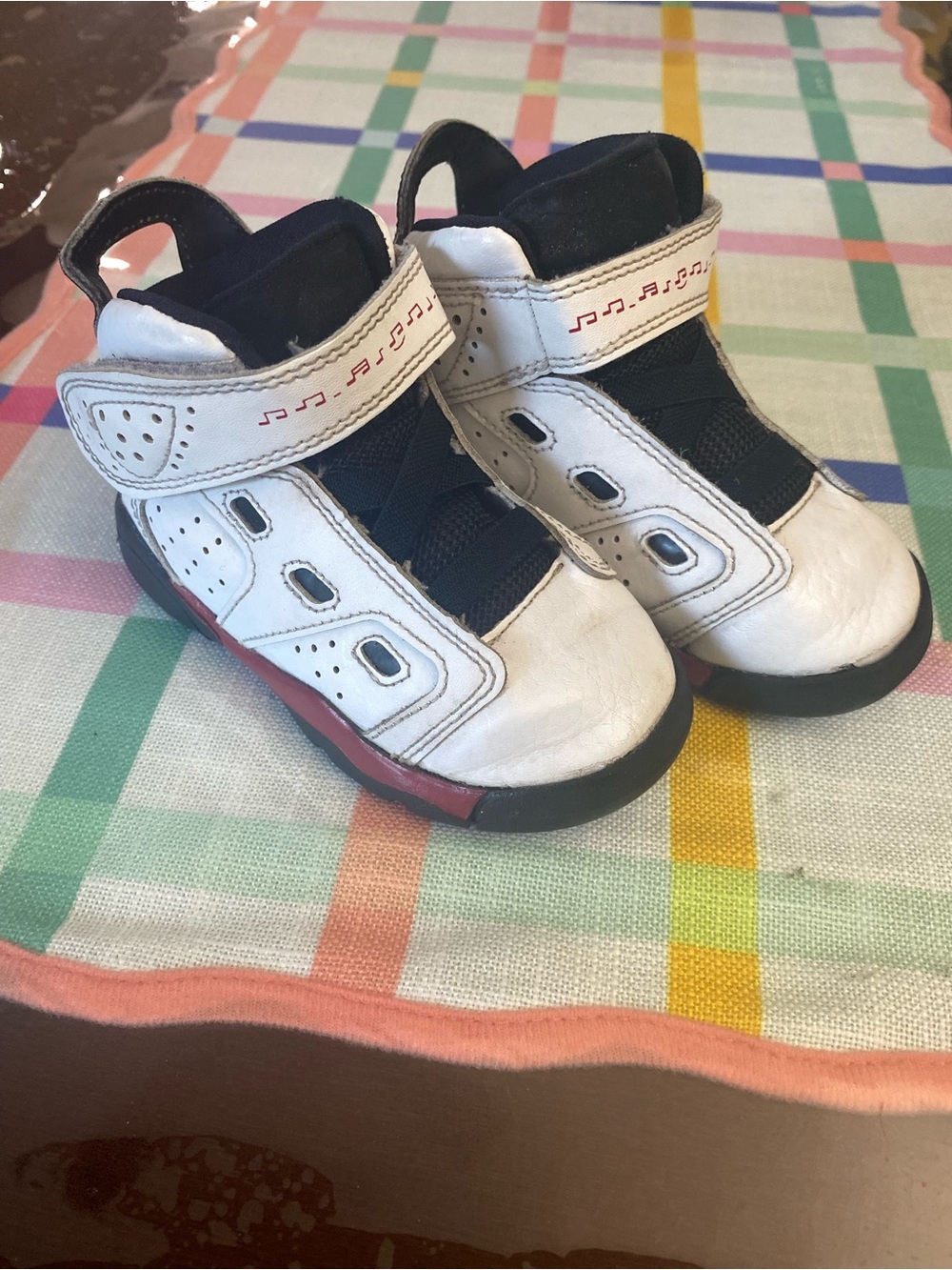 Kids White and Black Velcro Jordan Shoes